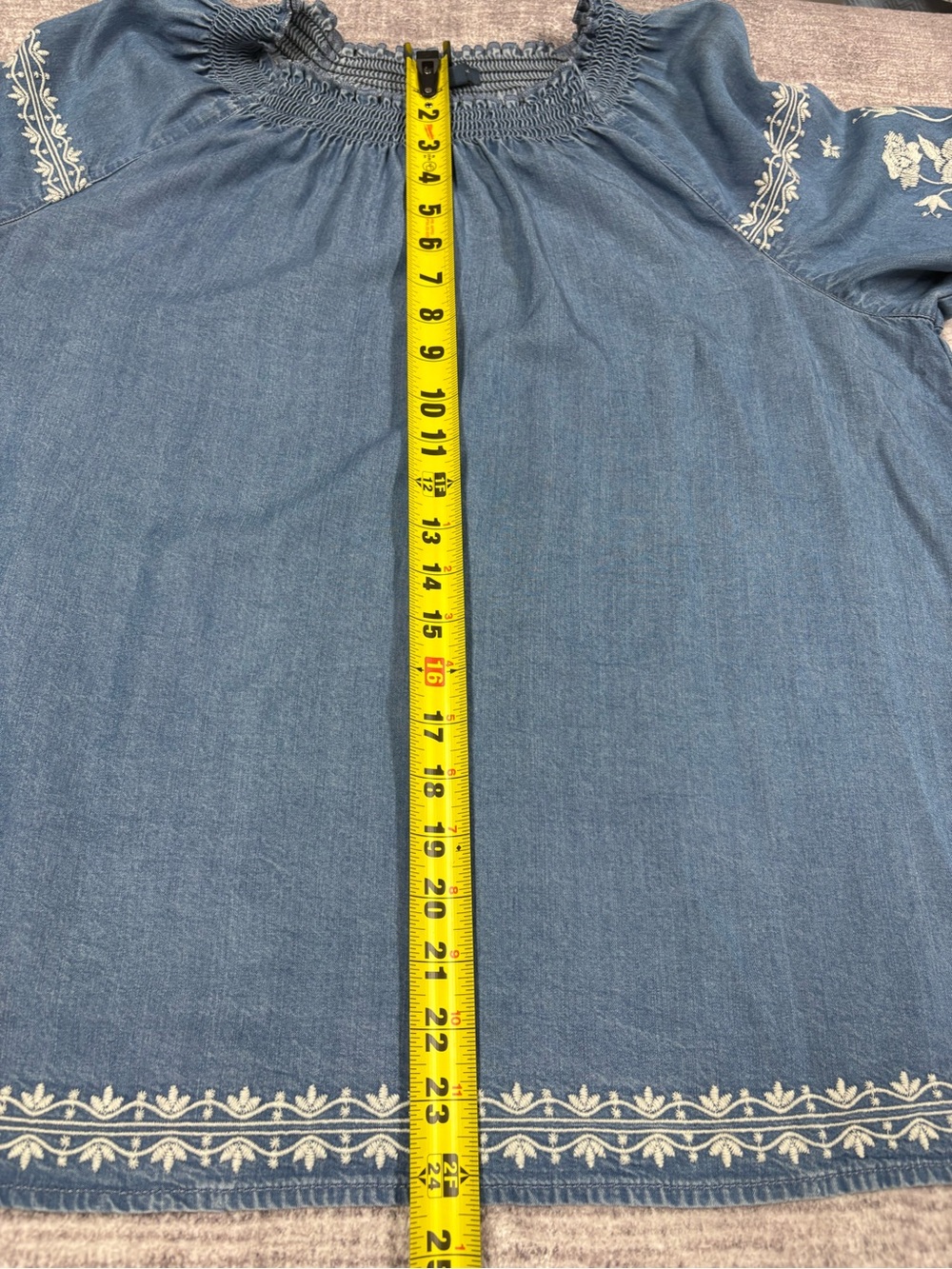 J Jill Denim Top Size XL White Embroidered Blue Tencel Relaxed Fit Country - Picture 5 of 11